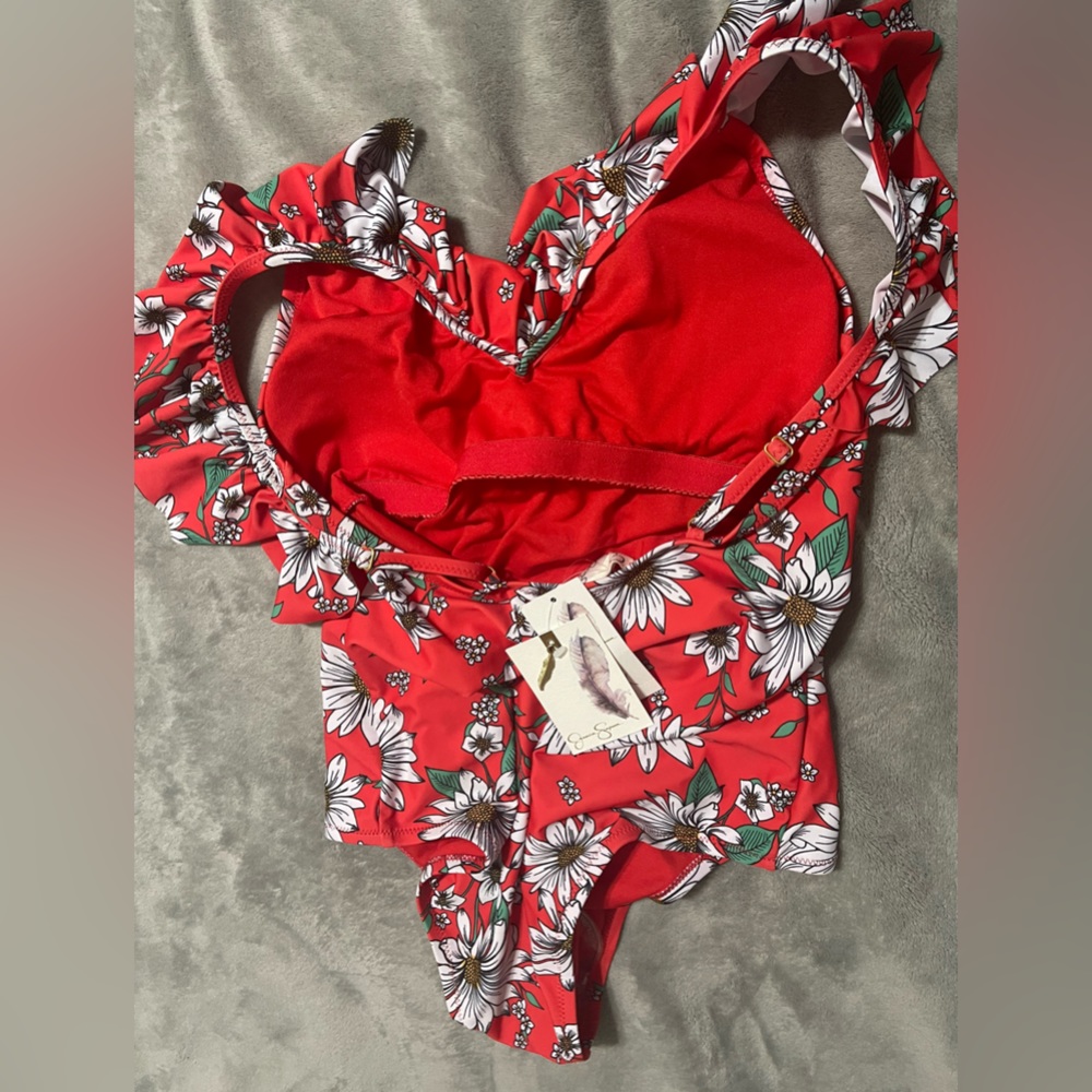 Jessica Simpson Floral Ruffle One Piece Bathing Suit - Picture 3 of 4
